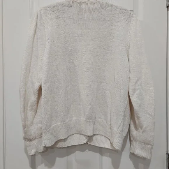 Pastel Floral Embroidered Cardigan with Pearl Buttons and Puff Sleeves Large - Picture 9 of 9